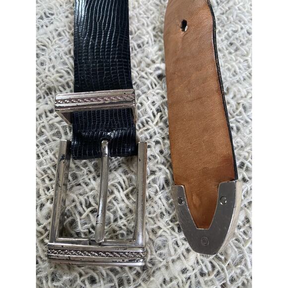 Men MARTIN DINGMAN men\'s LIZARD GRAIN CALFSKIN DRESS BELT - BLACK- BROWN SIZE 42”
